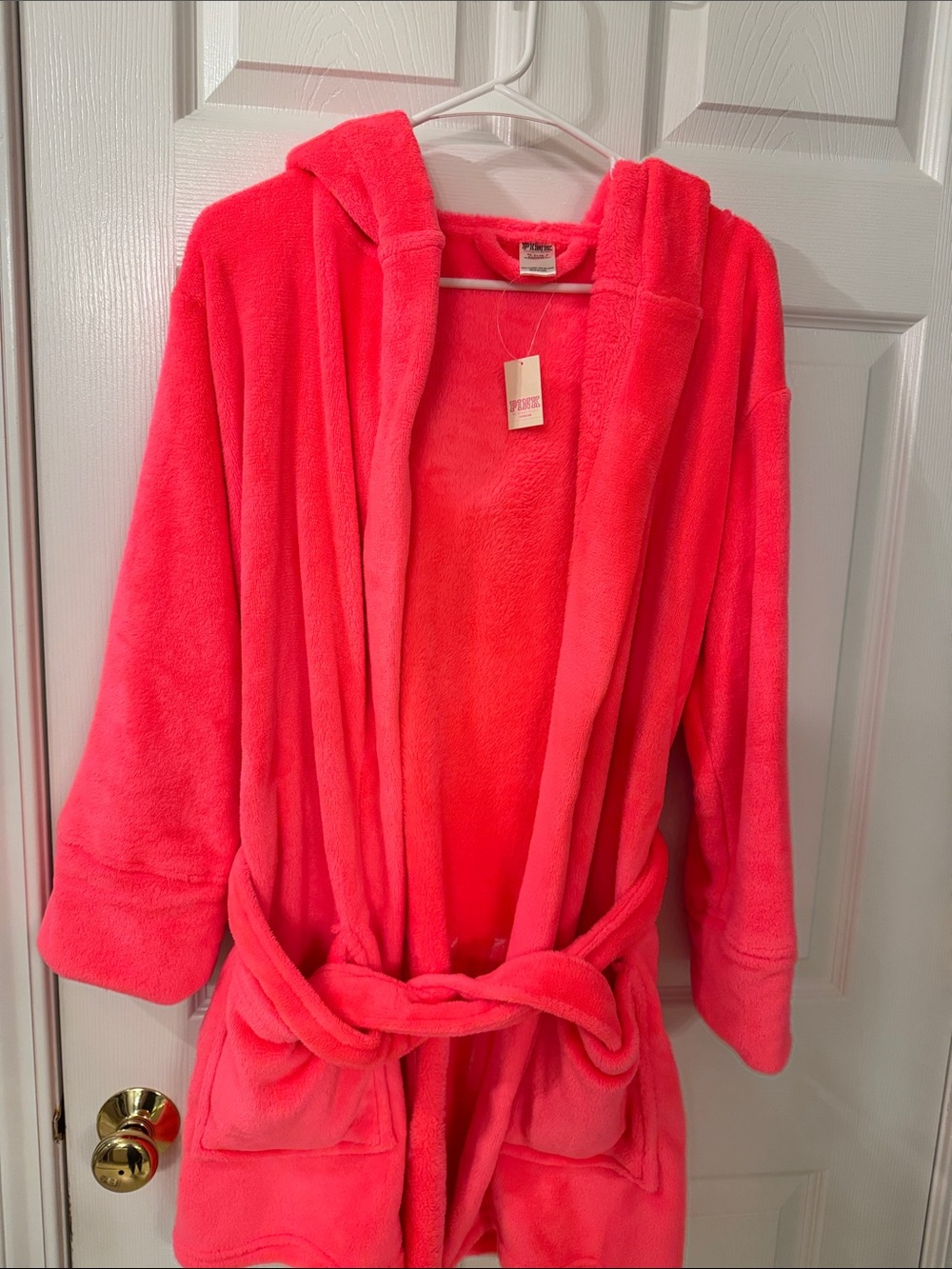 PINK Victoria's Secret Neon Pink Plush Hooded Robe